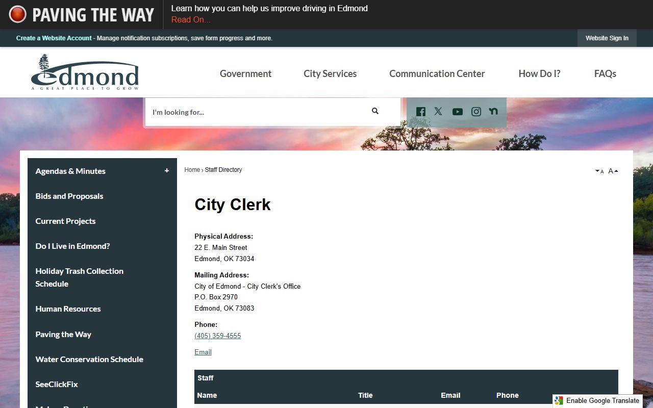 Edmond residents directory city clerk office
