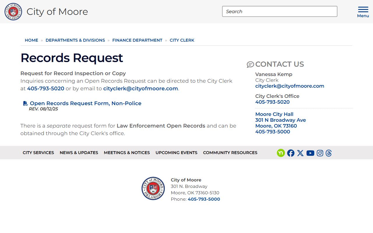 Moore residents directory city records clerk page