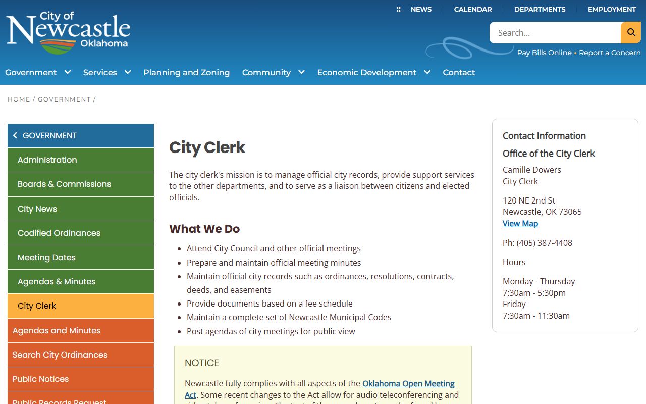 Newcastle city clerk records page for Newcastle residents directory