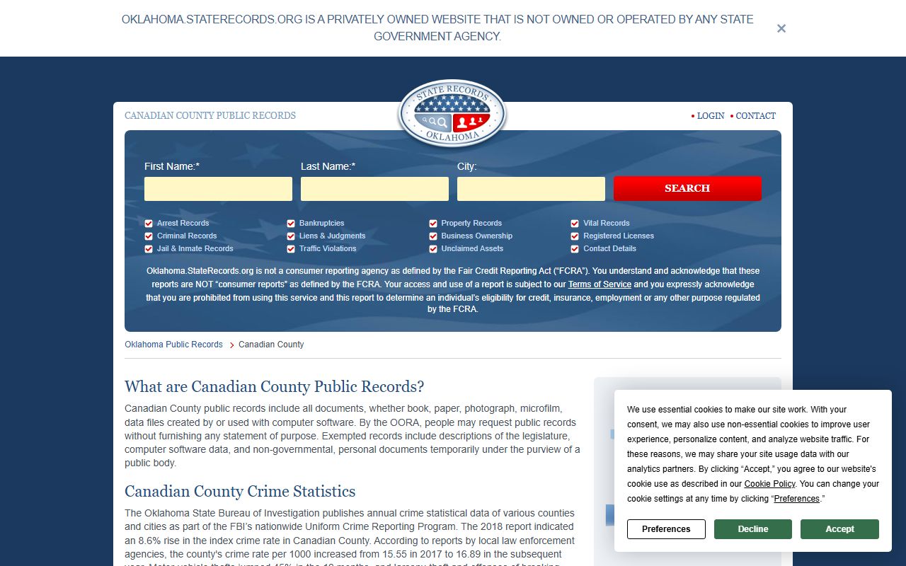Canadian County court clerk and sheriff records in the Canadian County residents directory