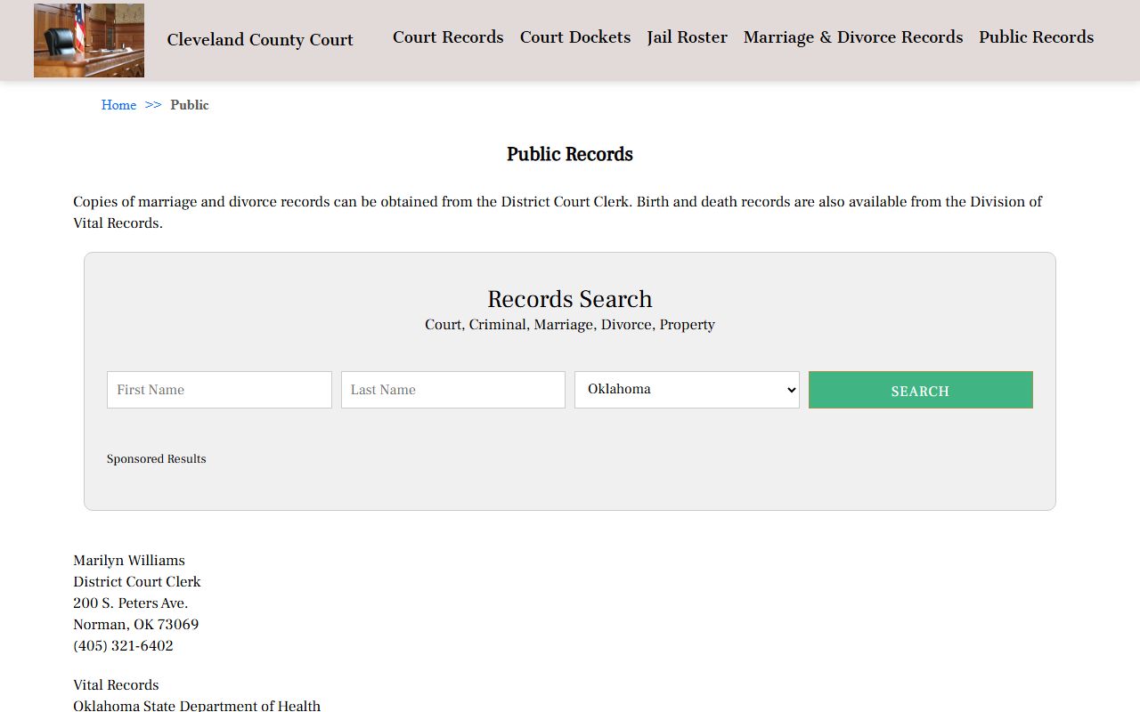 Cleveland County residents directory court clerk records search