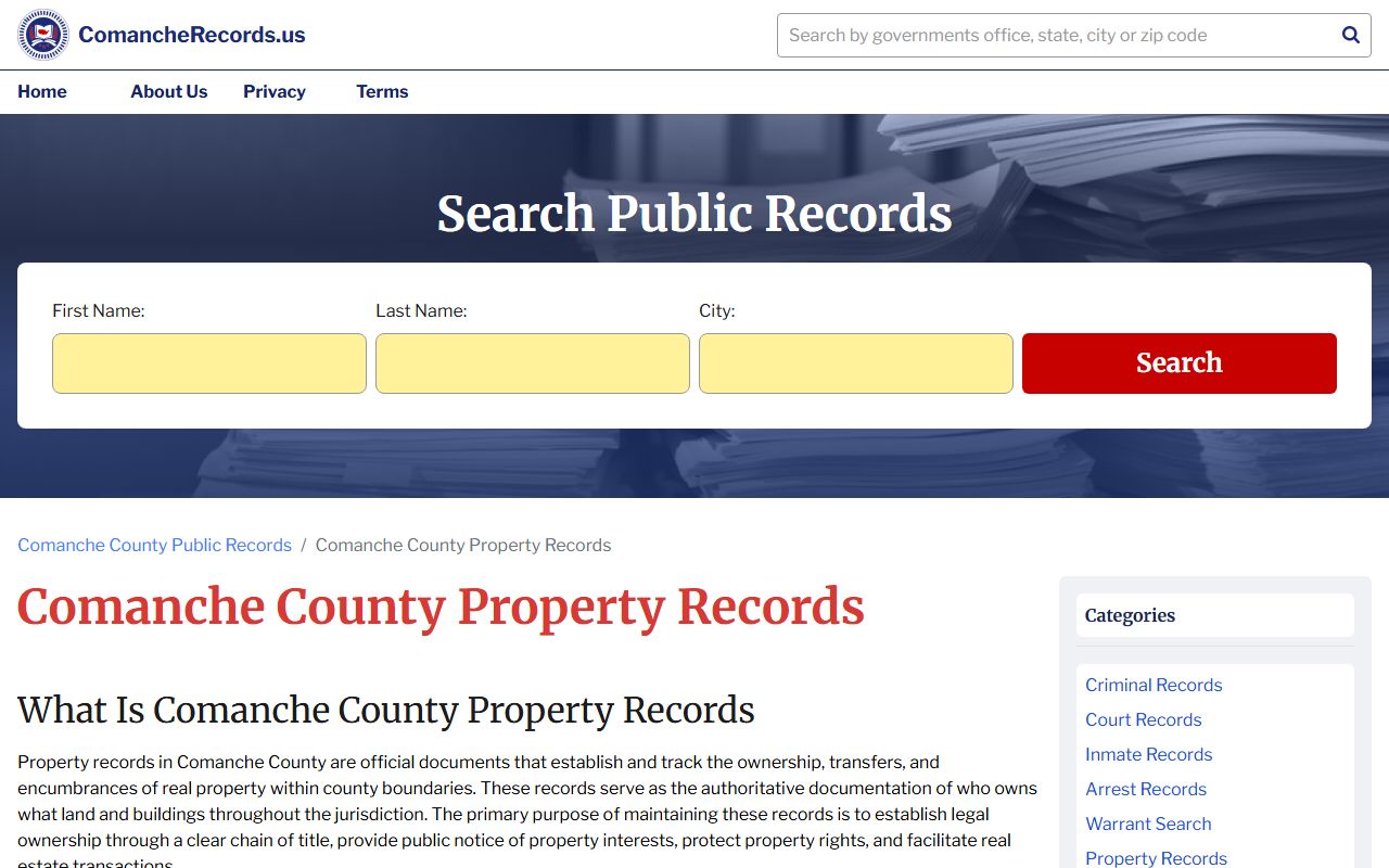Comanche County residents directory clerk and property records