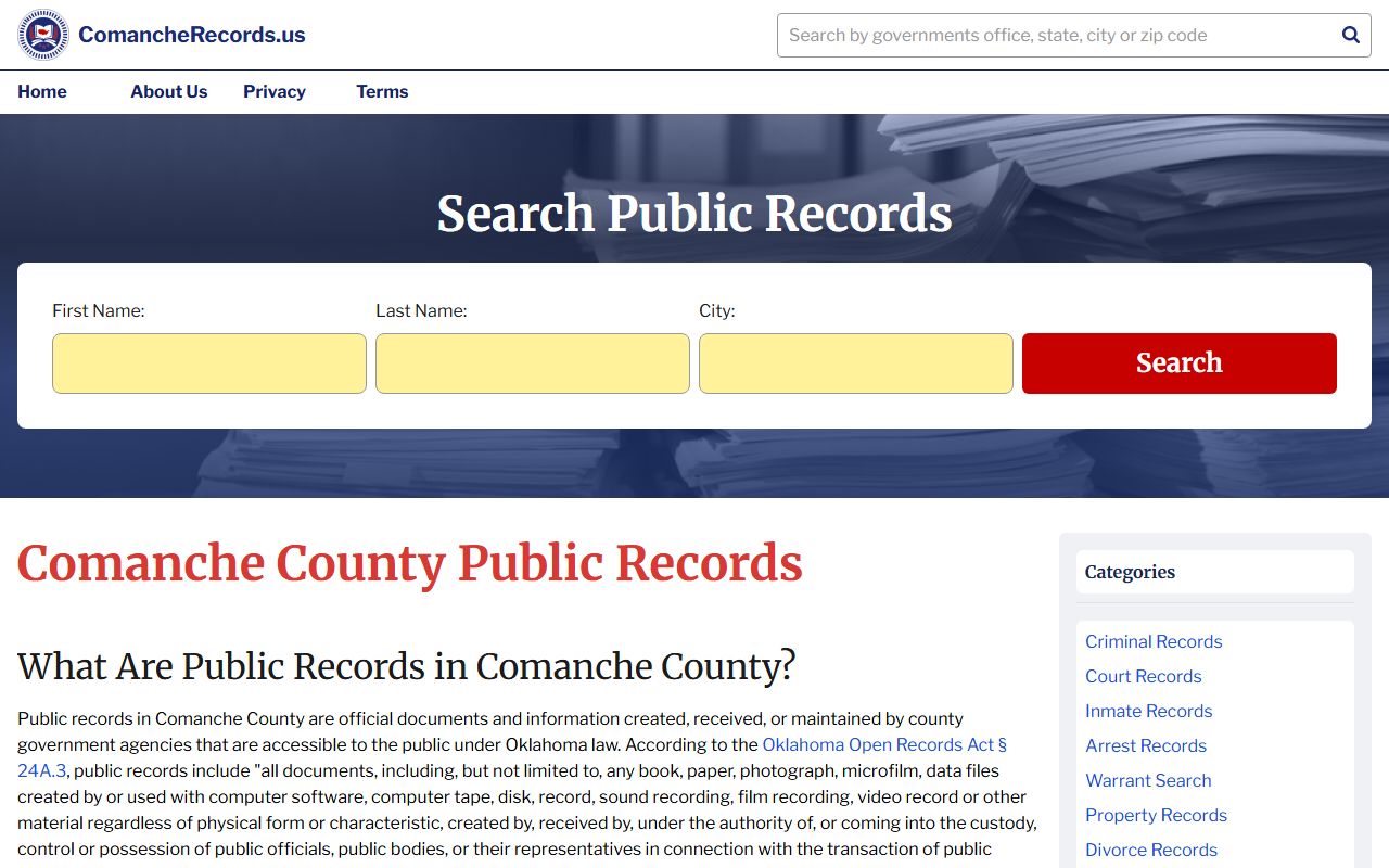 Comanche County residents directory court and property records search
