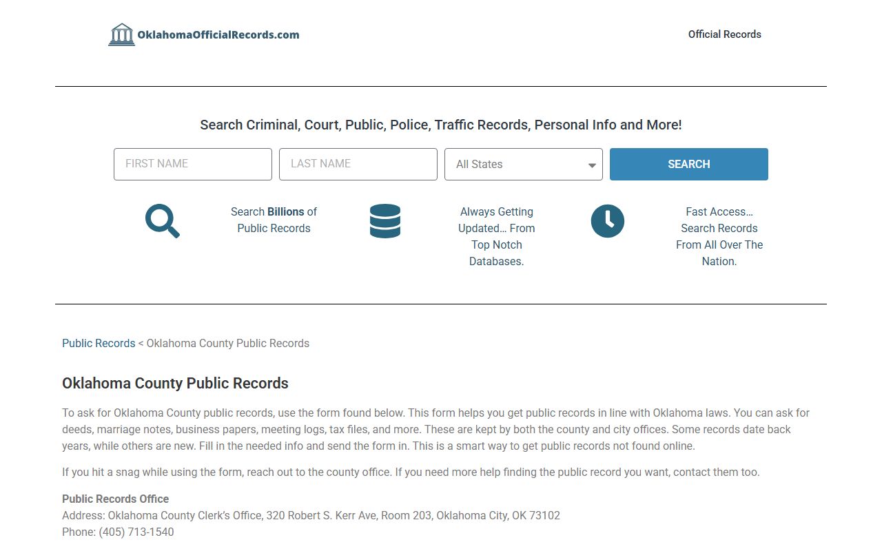 Oklahoma County residents directory property and court clerk records