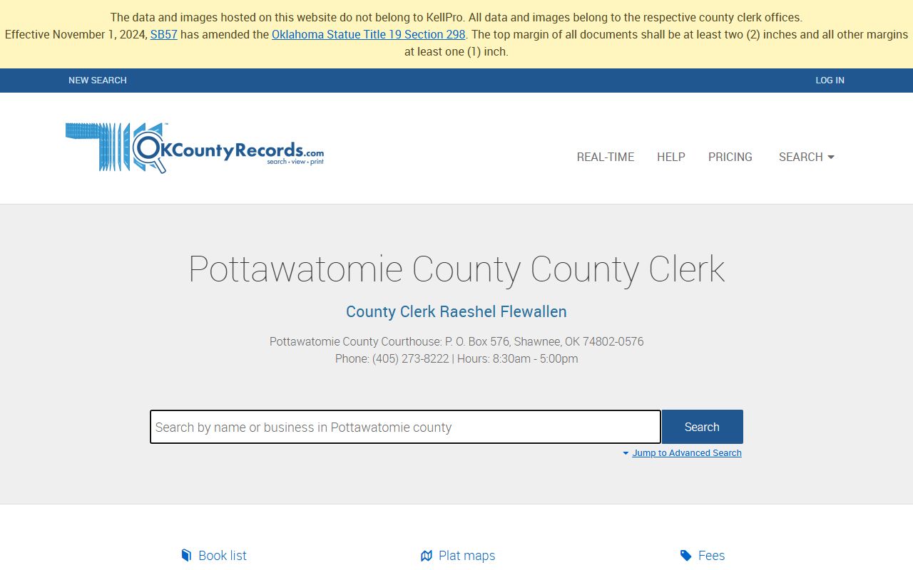 Pottawatomie County residents directory clerk search for land records