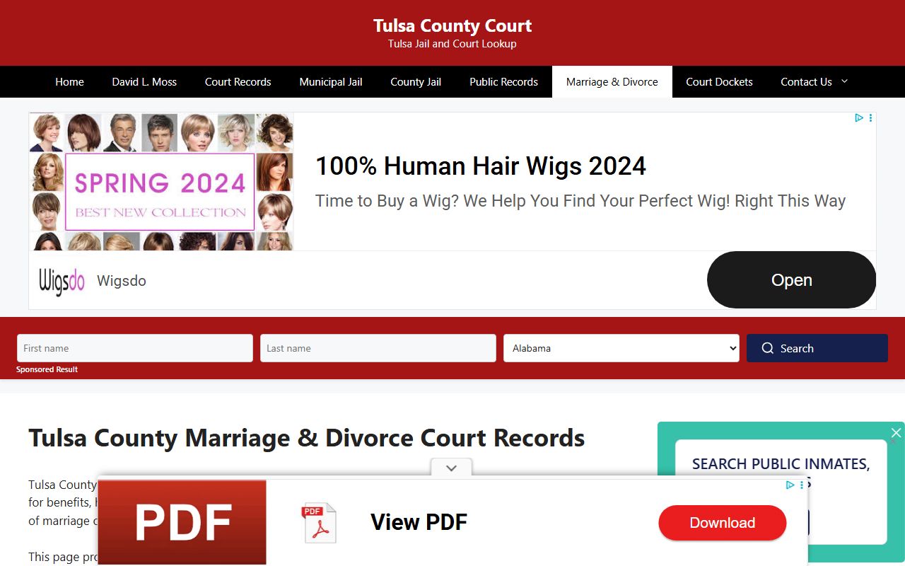 Tulsa County residents directory marriage and divorce records page