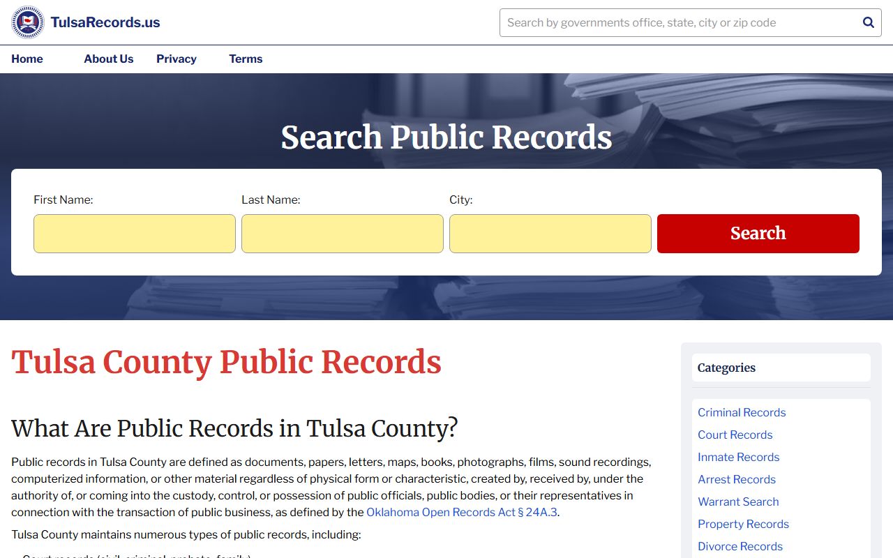 Tulsa County residents directory court clerk and property records portal