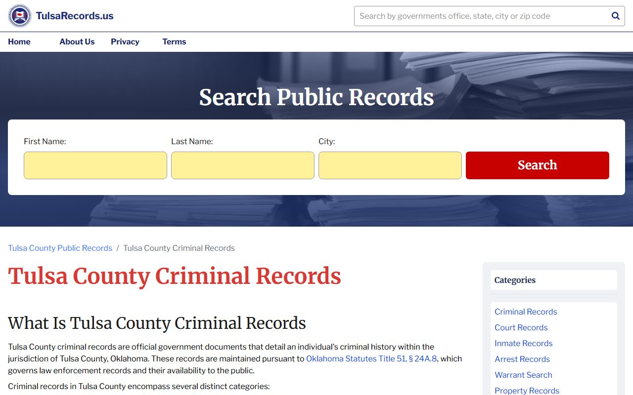 Tulsa County residents directory criminal records from court clerk and sheriff