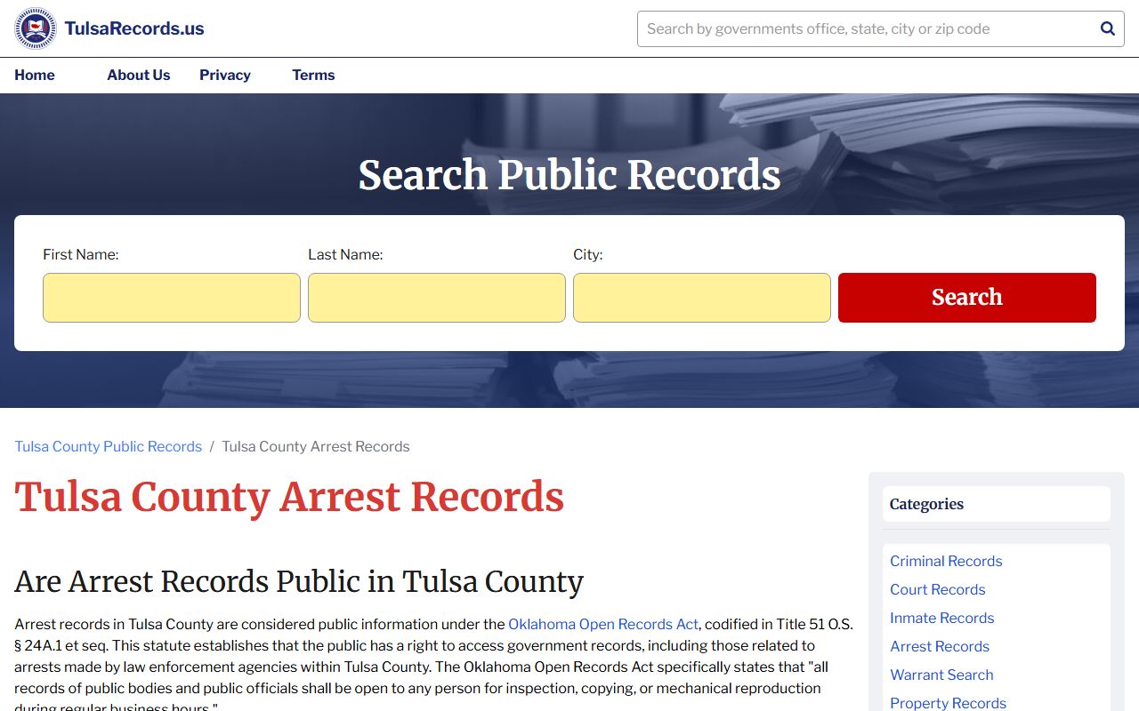 Tulsa County residents directory sheriff arrest records search