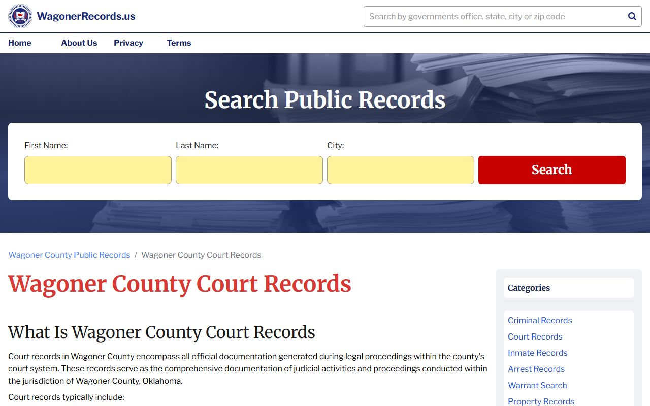 Wagoner County residents directory court clerk records interface