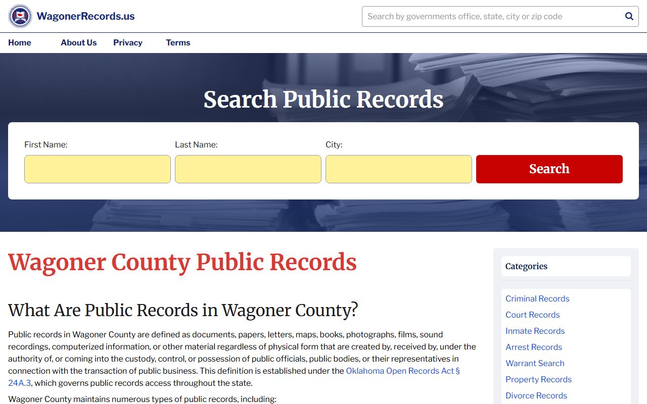 Wagoner County residents directory court property and criminal records