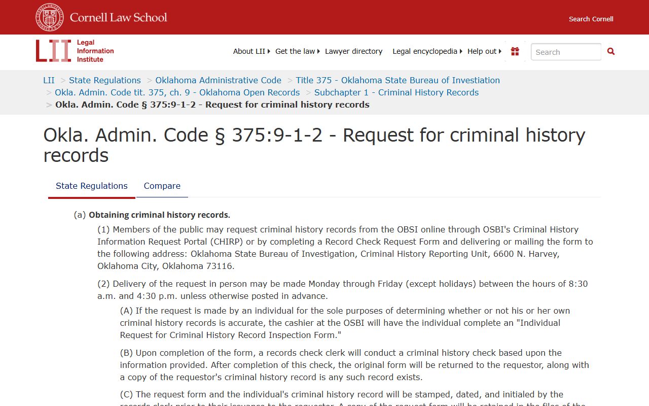 Oklahoma residents directory OSBI CHIRP criminal history search