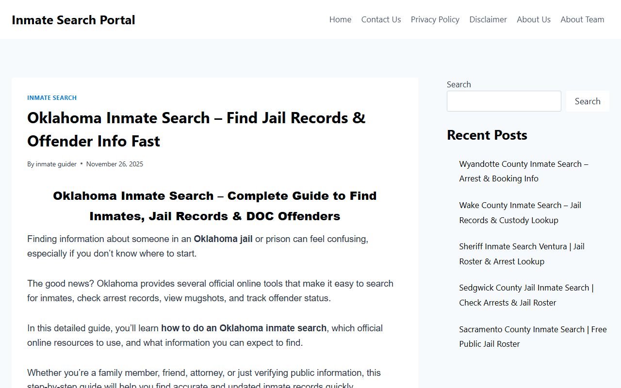 Oklahoma residents directory inmate and arrest records search