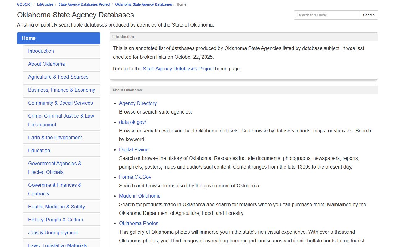 Oklahoma residents directory state agency databases